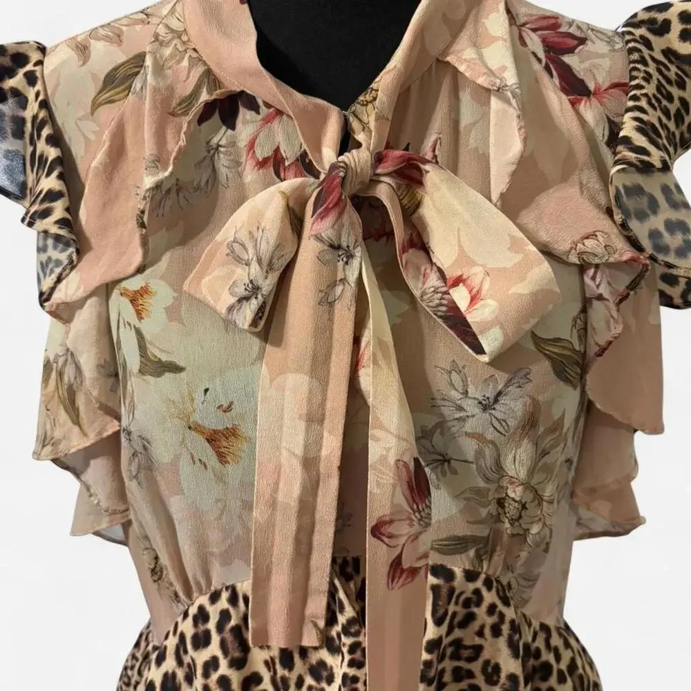 Anthropology Kachel silk floral and animal print maxi dress Size 10